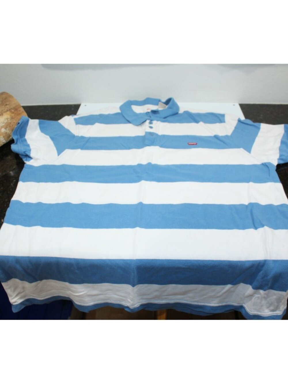 Vintage Levi's Men's Knit Polo Shirt Blue & White Strips Size XXL